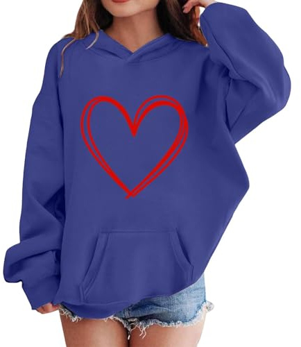 Mjjsk flickor hjärta grafiska huvtröjor ledig långärmad tröja med huva barn snygg bekväm Preppy pullover topp trendig söt huvtröja jumper, BLÅ, 2-3 Years