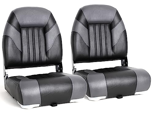 SUNDGORA Deluxe Ein Paar marine hochrückenige klappbare Angelbootssitze, Edelstahlschrauben enthalten, Anthrazit/Schwarz (2 Sitze)