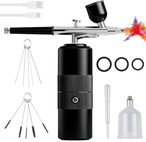 Set di aerografo con compressore: pistola a spruzzo wireless, kit aerografo, pistola aerografo portatile con compressore, pistola a spruzzo portatile ricaricabile tramite USB, set per