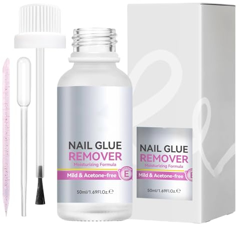 Solvente per unghie press-on – Colla rapida da 50 ml | Contagocce per asta di – Soluzione lenitiva per rimuovere le unghie finte a casa, scuola, viaggi, feste, fidanzate, mogli, V