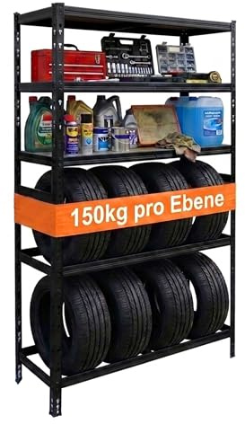 Relaxdays Reifenregal für 8 Reifen, HxBxT 210 x 110 x 40 cm, 750 kg, Stahl, Stecksystem, Reifenlager Werkstatt, schwarz
