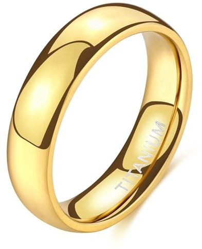 Epinki Anillos de Compromiso de Titanio para Hombre y Mujer 6mm, Liso Pulido Oro Anillos Matrimonio Boda Aniversario Joyería Talla 27