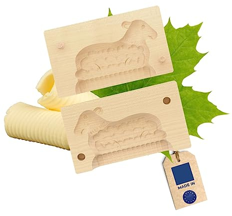 HOFMEISTER® Molde plegable para mantequilla, 2 partes, cordero, 14 cm, hecho a mano en Alemania, para decorar y embellecer, madera de arce local