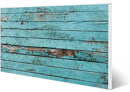 banjado Magnettafel weiß 78 x 37cm / Magnetwand Metall/Magnetpinnwand als Memoboard/Pinnwand Magnettafel Küche, Büro, Kinderzimmer inkl. 4 Magnete & Montageset - Motiv Blaue Holzlatten