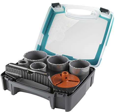 wolfcraft Juego de sierras de corona de perforación, recubrimiento de carburo de tungsteno, 7 piezas I 3464000 I Para paredes de ladrillo y piedra, Ø 33–83 mm, profundidad de corte: 55 mm