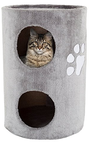 20.5-Inch Cat Condo - 2 Story Cat House with Sisal Scratch Pad, Barrel Shaped Pet House Covered in Soft Fabric by PETMAKER (Gray)