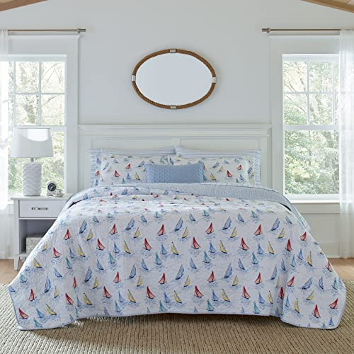 Laura Ashley - Twin Quilt Set, Cotton Reversible Bedding with Matching Sham, Home Decor Ideal for All Seasons (Ahoy Blue, Twin)