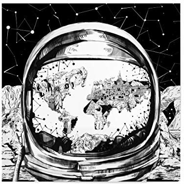artboxONE Poster 50x50 cm Reise Astronaut world map blackwhite - Bild Tempo Karte Karte der Welt