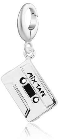 Lily Charmed - 925 Sterling Silver Cassette Tape Charm or 18ct Gold Plated, Mix Tape Clip On Charm for Bracelet or Necklace