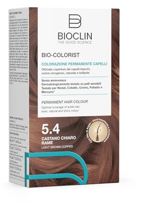 BIOCLIN Bio-Colorist Colorazione Permanente Capelli Castano Chiaro Rame 5.4 – Senza Ammoniaca – Con Olio di Argan – Copertura Capelli Bianchi – Colore Naturale e Brillante