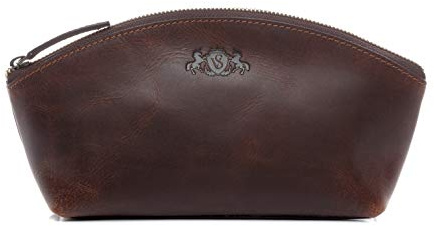 SID & VAIN Kosmetiktasche echt Leder - Schminktasche Abby - Make-Up Tasche Damentasche Ledertasche Damen braun handgefertigt