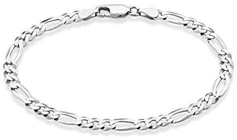 Miabella Solid 925 Sterling Silver Italian 5mm Diamond-Cut Figaro Chain Bracelet for Women Men, Made in Italy (Length 8 Inches)