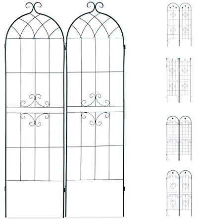 Relaxdays Rankgitter 2er Set, Metall, 180 x 50 cm, Vintage Rankhilfe Garten, geschwungene Form, zum Stecken, dunkelgrün, Design E