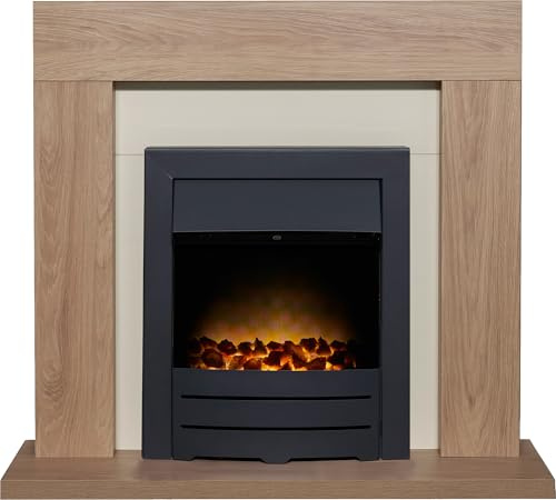 Adam Malmo Fireplace in Oak & Cream with Colorado Electric Fire in Black, 39 Inch