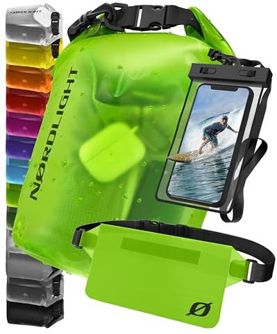 Nordlight Dry Bag wasserdichte Tasche - 2l 5l 10l 15l 20l 30l Liter | Wasserfester Packsack Seesack Beutel Waterproof Drybag + Roll-Top + Schultergurt | Schwimmen Baden Strand Kanu SUP Tauchen Handy