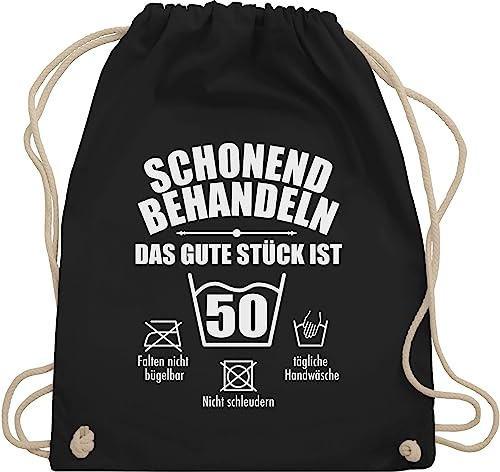 Turnbeutel Rucksack - 50. Geburtstag - Schonend behandeln 50 - Unisize - Schwarz - geschenk zum fünfzigsten geschenktasche 50.geburtstag beutel geschenkidee für frauen ab geburtstagsgeschenk 50er