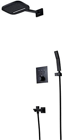Sywlwxkq Thermostatischer Duschmischer Wasserfall Schwarz Quadrat Deckeneinbau Regendusche und Handbrause Handset Kit für Duschraum