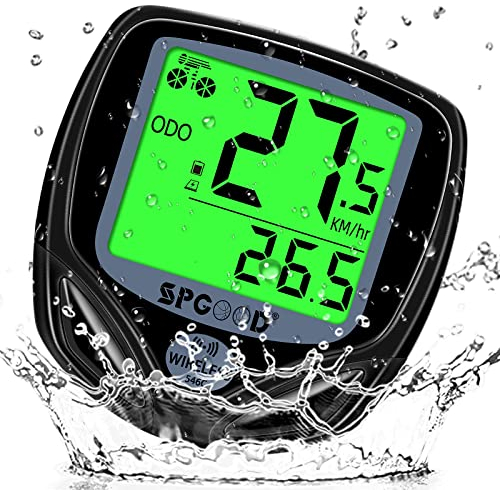 SPGOOD Bike Computer Wireless Universal 19 Functions IP54 Waterproof,Cycle Computer,Bike Speedometer,Bike Odometer,bicycle speedometer,bicycle computer,bike mileometer, Black (BLACK-BICYCLE BIKE)