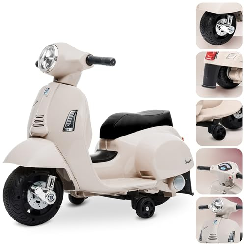 Vespa Eletrisk barncykel motorcykel 2 år, 6 volt, med strålkastare, laddare, batteri, barnfordon (Vit)