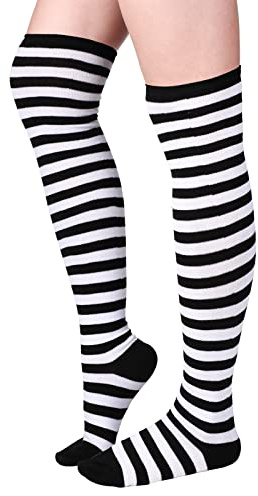 Blulu Collant a Righe Sopra il Ginocchio per Donna (Nero-Bianco)