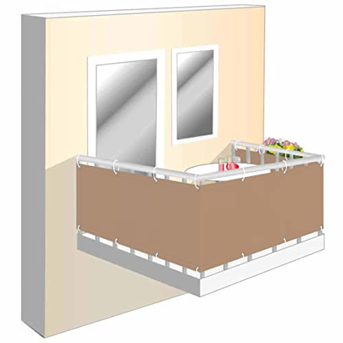 Wind and Privacy Screen Fabric for Balcony 80 x 400 cm, Balcony Cladding Privacy Screen Accessories Including Balcony - Privacy Screen for Balcony Railings, Patio and Garden Khaki
