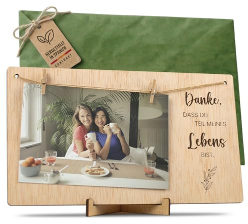 CONTRAXT Bilderrahmen mit Klammern und Leine. Fotoleine polaroid bilder rahmen detail beste freund geschenk Überraschung fotorahmen holz bildrahmen aufhängen ideen (Danke DE)