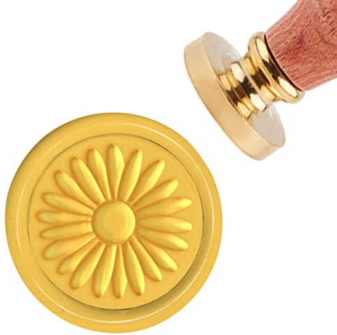 craspire Wachssiegelstempel Gänseblümchen 3D Embosser Siegelstempelköpfe Mit Holzgriff Retro Abnehmbarer Messingkopf Zum Dekorieren von Einladungen, Umschlägen, Postkarten, Geschenkversiegelung