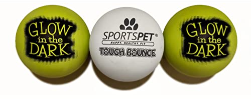 SPORTSPET Tough Bounce Balls aus natürlichem Kautschuk für Hunde (Ø 65mm) (Glow in The Dark 3er-Pack)