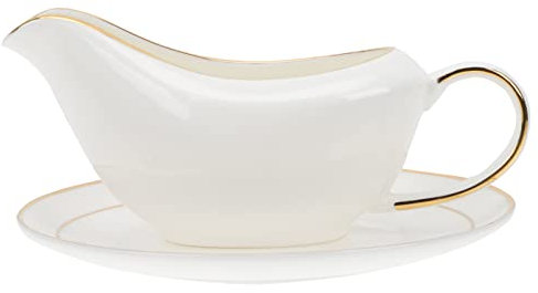 MARURY White Ceramic Sauce Gravy Boat with Tray Steak Sauce Boat Creamer Pitcher Milk Cup for Coffee