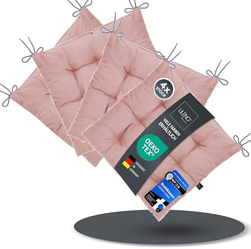 LILENO HOME 4er Set Stuhlkissen 20 Rosé (40x40x6 cm) - Sitzkissen für Garten, Küche oder Esszimmer - UV-beständige Indoor u. Outdoor Stuhlauflage als Stuhl-Kissen (Linda FUM)