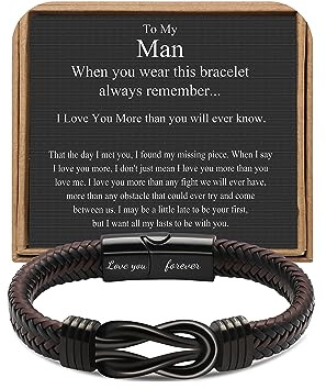 JoycuFF Gift for Boyfriend Husband from Girlfriend Wife, To My Boyfriend Husband Anniversary Birthday Gifts for Him Knot Leather Bracelet for Men