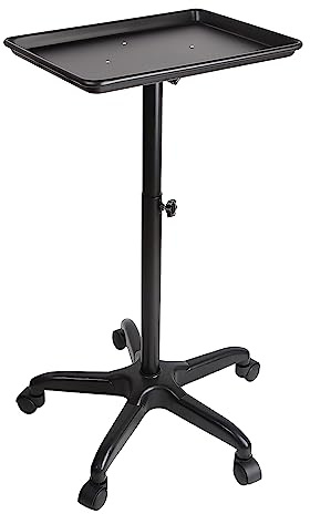 TouTToNG Salon Kleiner Trolley, Beauty Kosmetikwagen Rollwagen Schönheit mit abnehmbarem Tablett 70–110 cm höhenverstellbar (Schwarz)