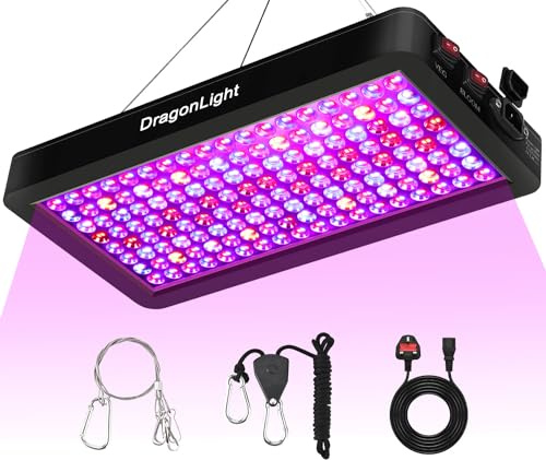 DragonLight Upgraded BW2000 LED Grow Lights Double Chips Full Spectrum with 3-Metre Cable for Greenhouse and Indoor Plant Veg and Flower Growing[Black]