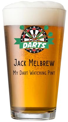Personalised Darts Themed Beer Glass Gift For Birthday Or Events