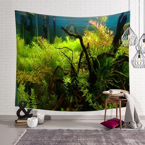 Mesnt Wandteppich Natur, Unterwasserpflanzen Wandteppich für Schlafzimmer Wohnzimmer, 150x150cm