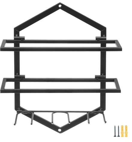 sourcing map Wall Mounted Wine Rack, Metal Hanging Wine Bottle Holder Holds 2 Bottles, Wine Bottles Display Wall Storage Shelf - for Home Kitchen Living Room Black