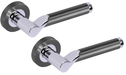 Hunta HANDLEZONE® Hydrus Premium Lever On Round Rose Door Handles, Internal Passage Latch Handles, 1 Set - Dual Finish Black Nickel/Polished Chrome
