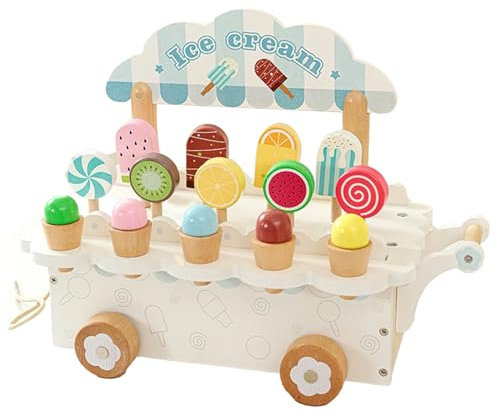 Ice Cream Shop Kinder Eisdiele aus Holz Eisspielzeug Rollenspiel Küchenzubehör Eisladen Kinder ab 3 Jahren Montessori Spielzeug Weihnachts Geburtstagsgeschenke