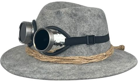 Mauerer Trachtenhut/Karnevalhut für Herren mit Gletscherbrille Filzhut für Herren in Anthrazit und beiger Kordel - abnehmbare Gletscherbrille - Tiroler Hut