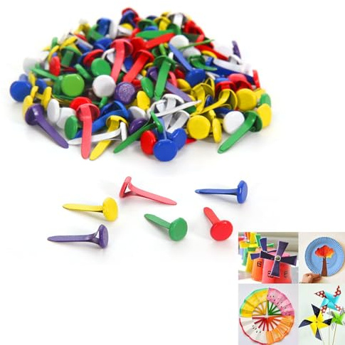 Kisstta 100 Stück Mini Brads, (8 * 14mm) Musterbeutelklammern Rundkopfklammern für Scrapbooking Papier Briefklammern Basteln Handwerk DIY Kunsthandwerk,Farbig