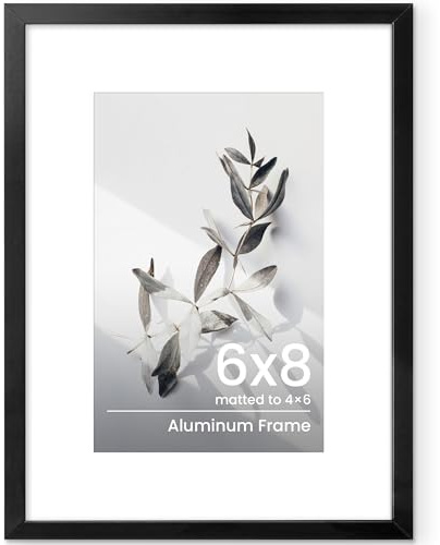 Marco de fotos de aluminio de 6 x 8 pulgadas, negro, marco de fotos de 6 x 8 pulgadas, marco de 6 x 8 pulgadas con soporte para 4 x 6 pulgadas con vidrio real templado, marco de exhibición para