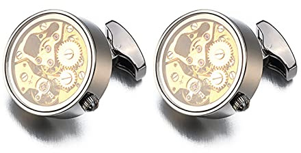 Manschettenknöpfe, klassisch, Nicht funktionsfähig, Uhrwerk für Herren, Hochzeit, goldfarben, unbeweglich, Steampunk-Zahnrad, Uhrwerk, Manschettenknöpfe (goldfarben) (schwarz vergoldet)