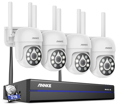 ANNKE WLAN Überwachungskamera Set Aussen Kabellos, 5MP Full HD Überwachungssystem, 10CH 5MP NVR mit 4X PT Überwachungskameras, Personenerkennung, 2-Wege-Audio Farbnachtsicht, Arbeit mit Alexa, 2TB