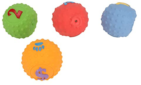 Qukaim Latex Hundekauball Latex Hundeball Spielzeug, 4 Pack, Quietschendes interaktives Kauen Apportierspielzeug mit lustigem Muster für kleine mittelgroße Haustiere, ideal für Spielzeit und