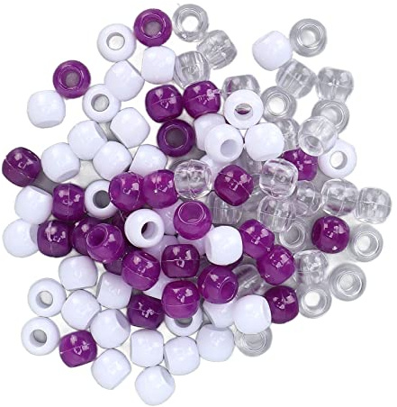 Perles de Cheveux, Perles de Dreadlocks de Cheveux Perles pour Bracelets 100 Pièces Perles de Poney pour la Décoration des Cheveux et de la Barbe (blanc violet transparent)