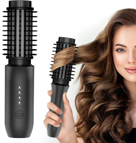 Cordless Curler Iron Brush for All Hair Types - Rechargeable Hair Styler Curler Brush f 4 Temperature(max 210°for Salon-Worthy Waves Curls and Volume, 8-Min Auto Off Travel Friendly (Black)