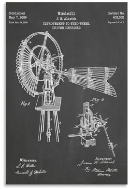XYSWDD Windmühlen-Patentdruck-Kunstdruck 1889, Vintage-Wanddekoration, berühmte Ölgemälde für Wohnzimmer, klassische Kunstwerke, Bilder, Heimdekoration, 50 x 75 cm