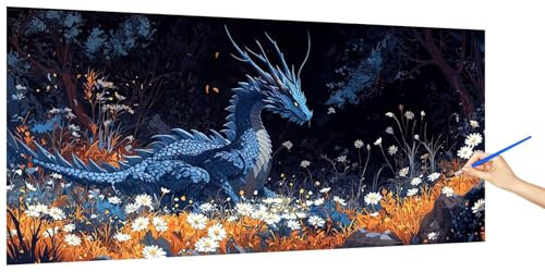 Malen Nach Zahlen Erwachsene Drachen, Malen Nach Zahlen BlumeKinder Kleines Format, DIY Paint by Numbers Kreativ Set AnfäNger Inklusive Pinsel und Acrylfarben Ohne Rahmen Deko Geschenk 100x50cm N-4