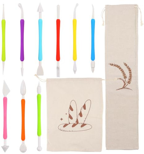 heavenlife 2 Pezzi Sacchetto Portapane, Traspirante Sacchetto per il Pane in Lino, 9 Strumenti per Modellare Torte, Extra Grande Riutilizzabili per il Pane Verdure Noci