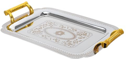 IMIKEYA Plateau à Double Poignée 35x24,5 Cm En Métal Doré à Fond Plat Plateau Vintage Pour Buffet Hôtel Et Restaurant Pour Fruits Et Pâtisseries